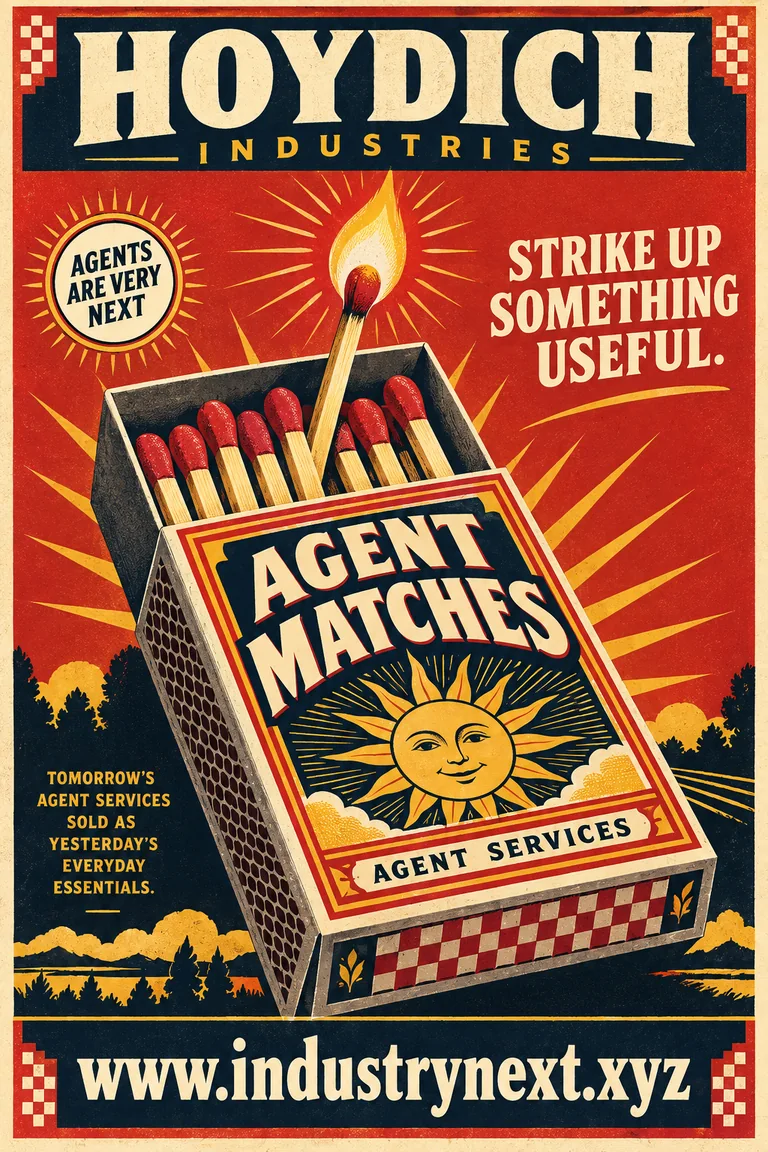 Agent Matches, a vintage matchbox advertisement for beginning useful work.