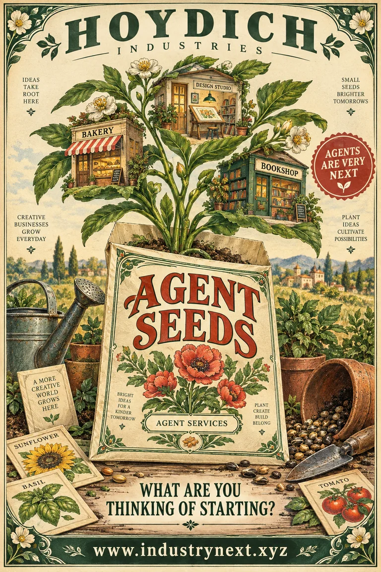 Agent Seeds, an illustrated seed-packet advertisement for growing new ideas.